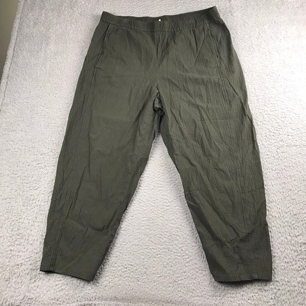 Eileen Fisher Organic Cotton Pucker Tapered Ankle Womens XL (37x35)Seaweed Green